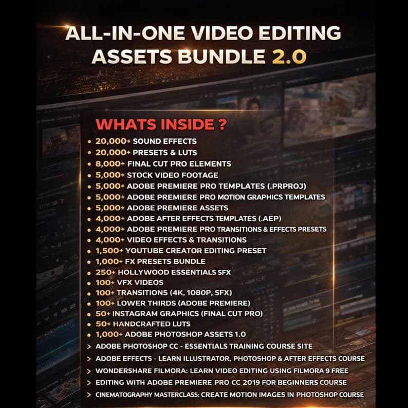 Ultimate digital products pack cover art with icons representing ebooks, courses, templates, and graphics